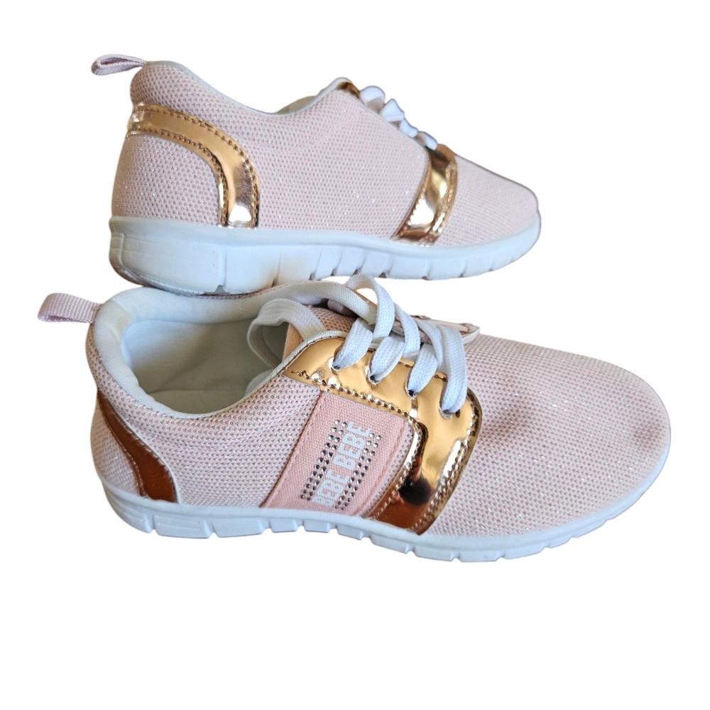 Bebe girl's size 4 pink sparkly mesh and gold shoes